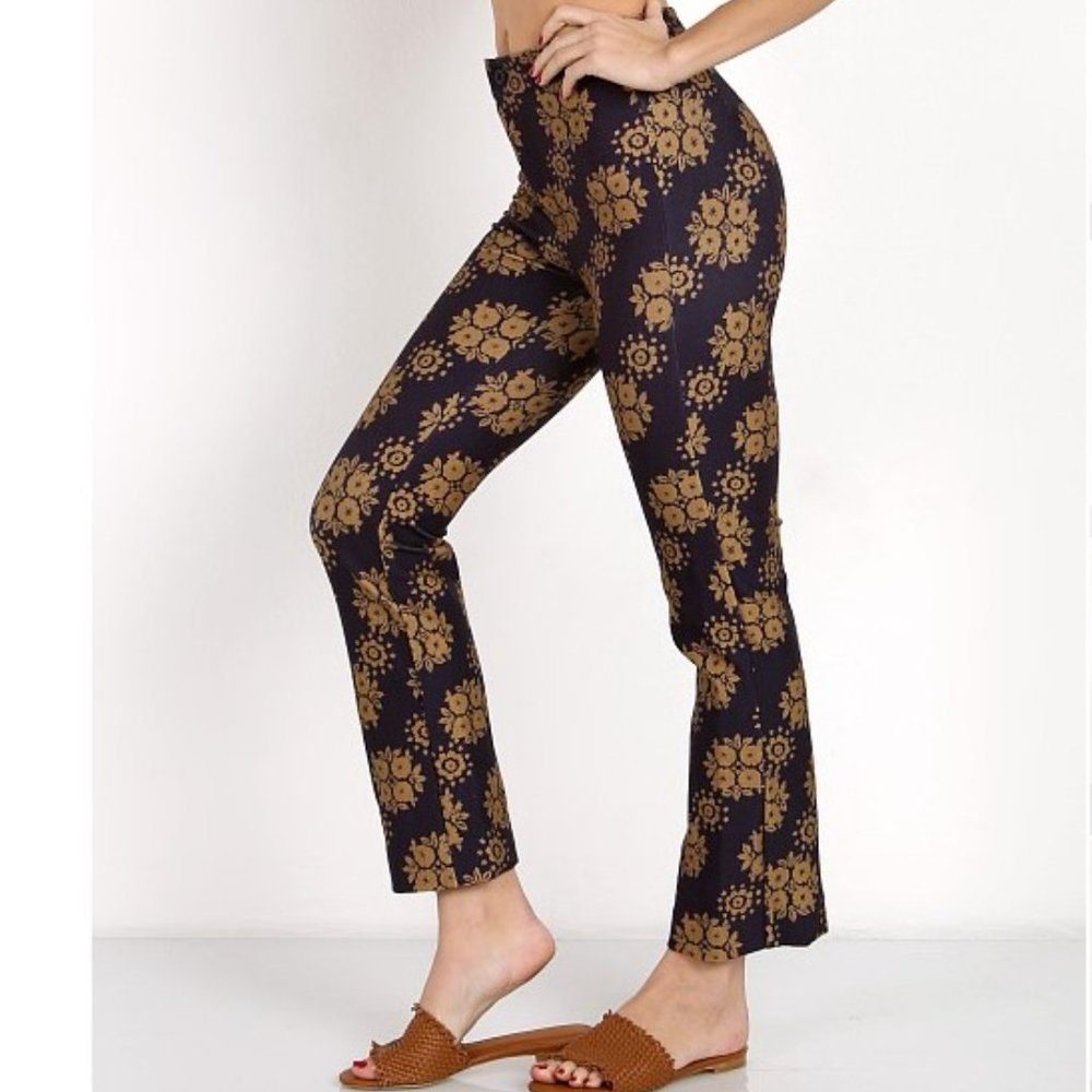 Novella Royale Navy and Gold Floral Straight Leg Pants